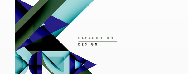 Fototapete - Abstract geometric shapes overlap, creating dynamic composition. Dark blues, greens contrast with white space. Modern design evokes depth, movement. Minimalist aesthetic.