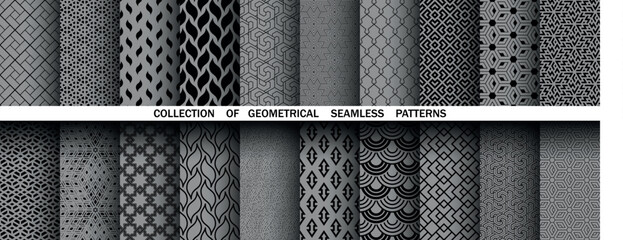 Leinwandbilder - Geometric set of seamless black and gray patterns. Simple vector graphics
