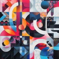 Poster - Abstract Geometric Composition with Circles Squares Triangles and a Vibrant Color Palette