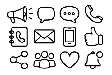 Poster - Communication icons set: phone, email, social media, and more