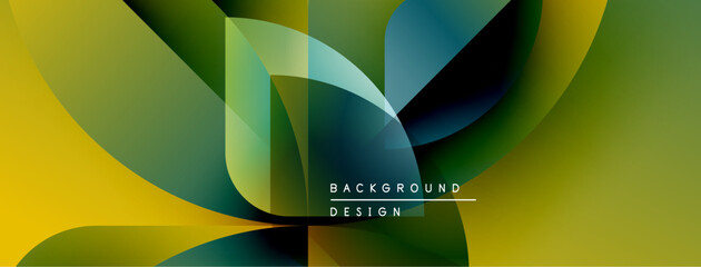 Poster - Abstract design features flowing shapes, vibrant colors. Green, yellow, blue blend creating dynamic visual effect. Modern background texture.