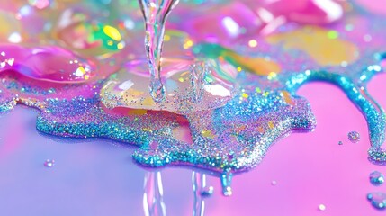 Fototapete - Shimmering pastel glitter drips over iridescent background in artistic shot