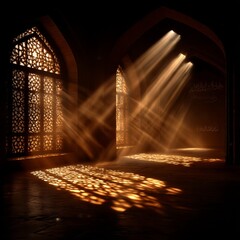 Aufkleber - Rays of Light Illuminate an Ornate Mosque Interior: A Spiritual Oasis of Light and Shadow