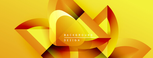 Fototapete - Abstract geometric shapes overlap, creating dynamic yellow, orange gradients. Modern design elements suggest energy, movement, innovation.
