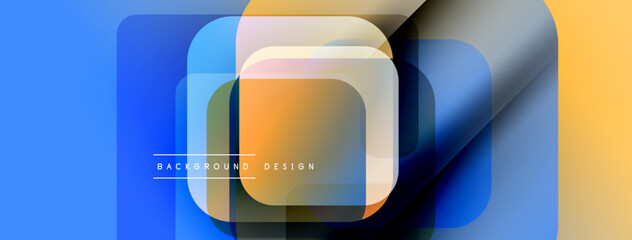 Poster - Abstract geometric shapes overlap. Blue, orange hues create modern design. Minimalist style, clean lines present visual interest.