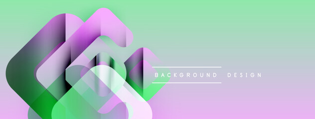 Leinwandbilder - Abstract geometric shapes overlap, creating vibrant gradients. Mint green, purple hues dominate design. Modern aesthetic.