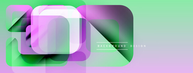 Leinwandbilder - Abstract geometric shapes overlap. Mint green, purple hues create modern design. Minimalist style, smooth gradients present visual interest.