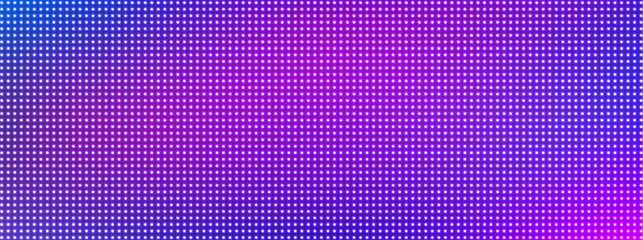 Poster - led pixel screen display with bright blue and purple dots forming digital wall background. futuristi