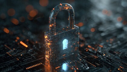 Aufkleber - Digital lock glowing on dark circuit board, symbolizing online security in virtual environment with binary code