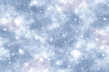 Wall Mural - A dreamy, blue-toned starry sky filled with sparkling stars and soft, cloud-like nebulae, creating a magical cosmic atmosphere.