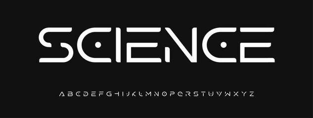Poster - Futuristic cyber logo alphabet, AI science typographic design, geometric techno font with digital smart feel for circuit branding, secure UI headline, modern tech identity. Vector typeset.
