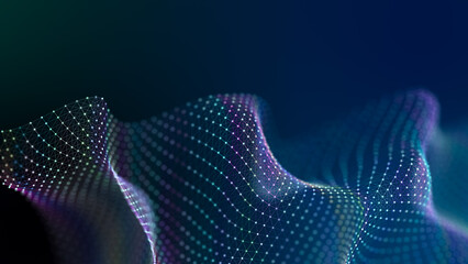 Leinwandbilder - Digital landscape with dots and lines. Cyberspace grid. Background concept for your design. 3d