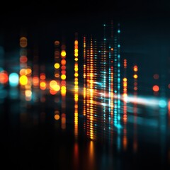 Poster - Glowing lightwave patterns represent digital data flowing in a futuristic digital space.