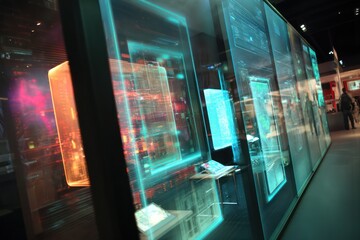 Poster - High-tech digital storefront with interactive features and seamless data exchange.