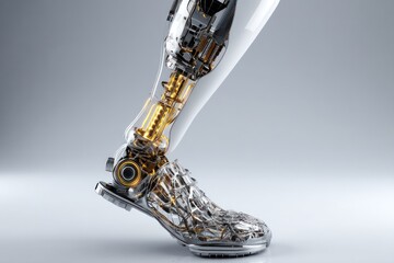 Aufkleber - High-tech robotic leg featuring a sleek, fashionable look combined with enhanced mobility features.