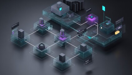 Poster - AI-driven holographic 3D flowchart showcasing data pathways in a vibrant, interactive format.