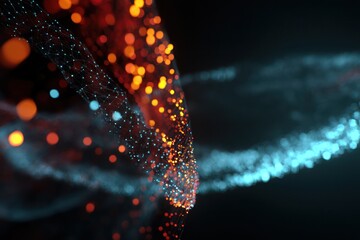 Poster - Glowing particles form modern, abstract design elements in a sci-fi environment.