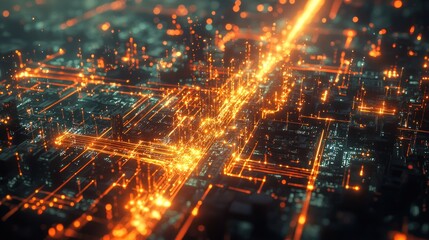 Fototapete - Futuristic Cityscape: A Digital Metropolis Illuminated