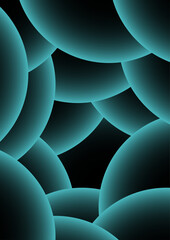 Aufkleber - Abstract digital artwork with concentric circular arcs in a soft teal glow in deep black background. Rhythmic and geometric pattern with diffused neon glow and futuristic and luminous light art.