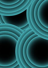 Aufkleber - Abstract digital artwork with concentric circular arcs in a soft teal glow in deep black background. Rhythmic and geometric pattern with diffused neon glow and futuristic and luminous light art.