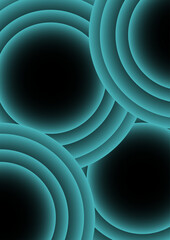 Aufkleber - Abstract digital artwork with concentric circular arcs in a soft teal glow in deep black background. Rhythmic and geometric pattern with diffused neon glow and futuristic and luminous light art.