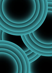 Aufkleber - Abstract digital artwork with concentric circular arcs in a soft teal glow in deep black background. Rhythmic and geometric pattern with diffused neon glow and futuristic and luminous light art.