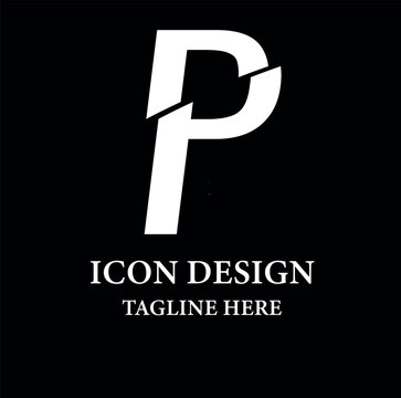 P letter with horizontal cut line logo design