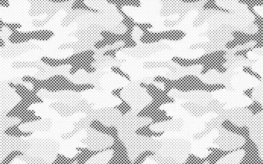 Poster - Abstract halftone seamless camouflage pattern. Repeating digital dotted hexagonal camo military texture background. Abstract modern fabric textile ornament. Vector illustration.