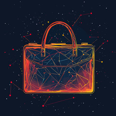 Poster - Abstract digital briefcase with glowing network lines and starry space background futuristic business portfolio concept vector illustration