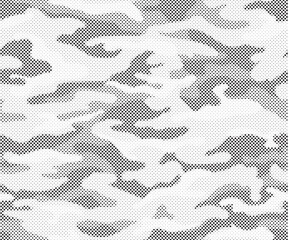 Fototapete - Abstract halftone camouflage pattern. Stylish military print for fabric, seamless monochrome background. Urban camo halftone dots texture.  Dot texture vector.