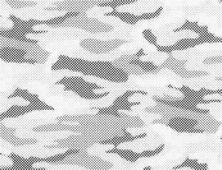Poster - Abstract halftone seamless camouflage pattern. Repeating digital dotted hexagonal camo military texture background. Abstract modern fabric textile ornament. Vector illustration.