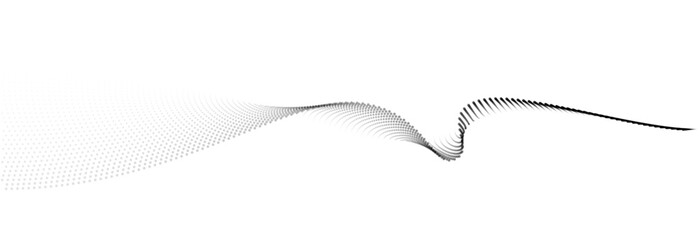 Leinwandbilder - Flowing dot particles wave pattern halftone black gradient smooth curve shape isolated on transparent background. Vector in concept of technology, science, music, modern.