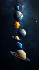 Wall Mural - In vertical arrangement, diverse colored planets display their celestial beauty against a cosmic backdrop