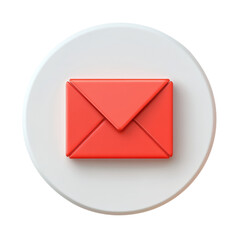 Fototapete - Red Email 3D Icon for Communication Design Letter Symbol on White Circle for Messages on transparent background