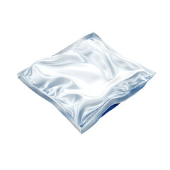 Poster - Foil Packaging Mockup Shiny Silver Food Pouch Template Isolated Box on Black Blank Package on transparent background