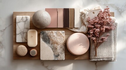 Aufkleber - Elegant Interior Design Mood Board With Natural Stone and Textiles, Representing Home Decor and Lifestyle Inspiration : Generative AI