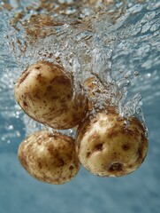Poster - Potatoes Splashing Into Water, Symbolizing Freshness and Natural Food Purity, Ideal for Culinary Arts and Healthy Eating Concepts : Generative AI