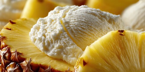 Poster - Pineapple Slices Topped With Ice Cream, Representing Tropical Indulgence and Summer Refreshment for Food and Beverage Advertising, and Culinary Inspiration : Generative AI
