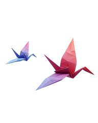 Poster - Two Origami Cranes in Flight Against Transparent Background, PNG