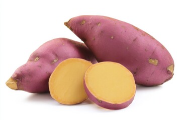 Aufkleber - Pile of Fresh Sweet Potatoes, One Cut in Half, Ideal for Healthy Eating and Promoting Local Produce : Generative AI