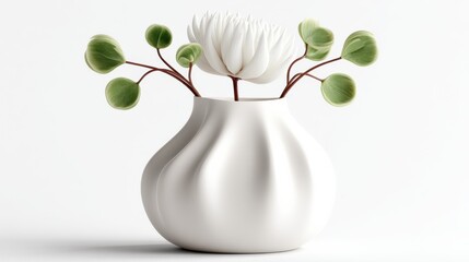 Poster - White Chrysanthemum in a Vase on White Background, Symbolizing Purity and New Beginnings for Home Decor and Interior Design Projects : Generative AI