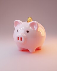 Poster - Pink Piggy Bank With Gold Coin, Representing Financial Planning, Savings, and Investment for Future Security : Generative AI