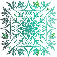 Poster - Teal and green floral square design with intricate leaf and swirl patterns