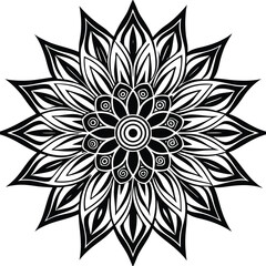 Poster - Intricate black and white mandala design with floral motifs and geometric patterns