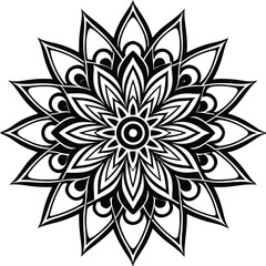 Poster - Intricate black and white mandala design with geometric flower pattern
