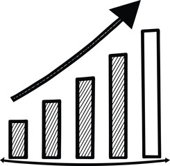 Poster - Hand drawn bar graph illustrating positive growth trend with upward arrow