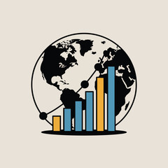 Poster - Global business growth and financial development illustrated by earth and bar graph charting positive trends