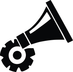 Poster - A black and white illustration of a megaphone attached to a gear