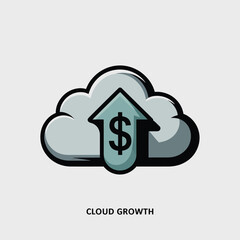 Poster - Cloud growth illustration depicting financial success and rising investments with a modern vector design featuring a dollar sign symbolizing economic progress