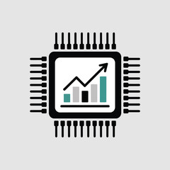 Poster - Modern processor and financial growth icon illustrating technological advancement and business performance with upward trends depicted inside chip